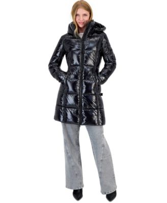 S13 Women's Hooded Thumbhole-Cuff Shine Puffer Coat