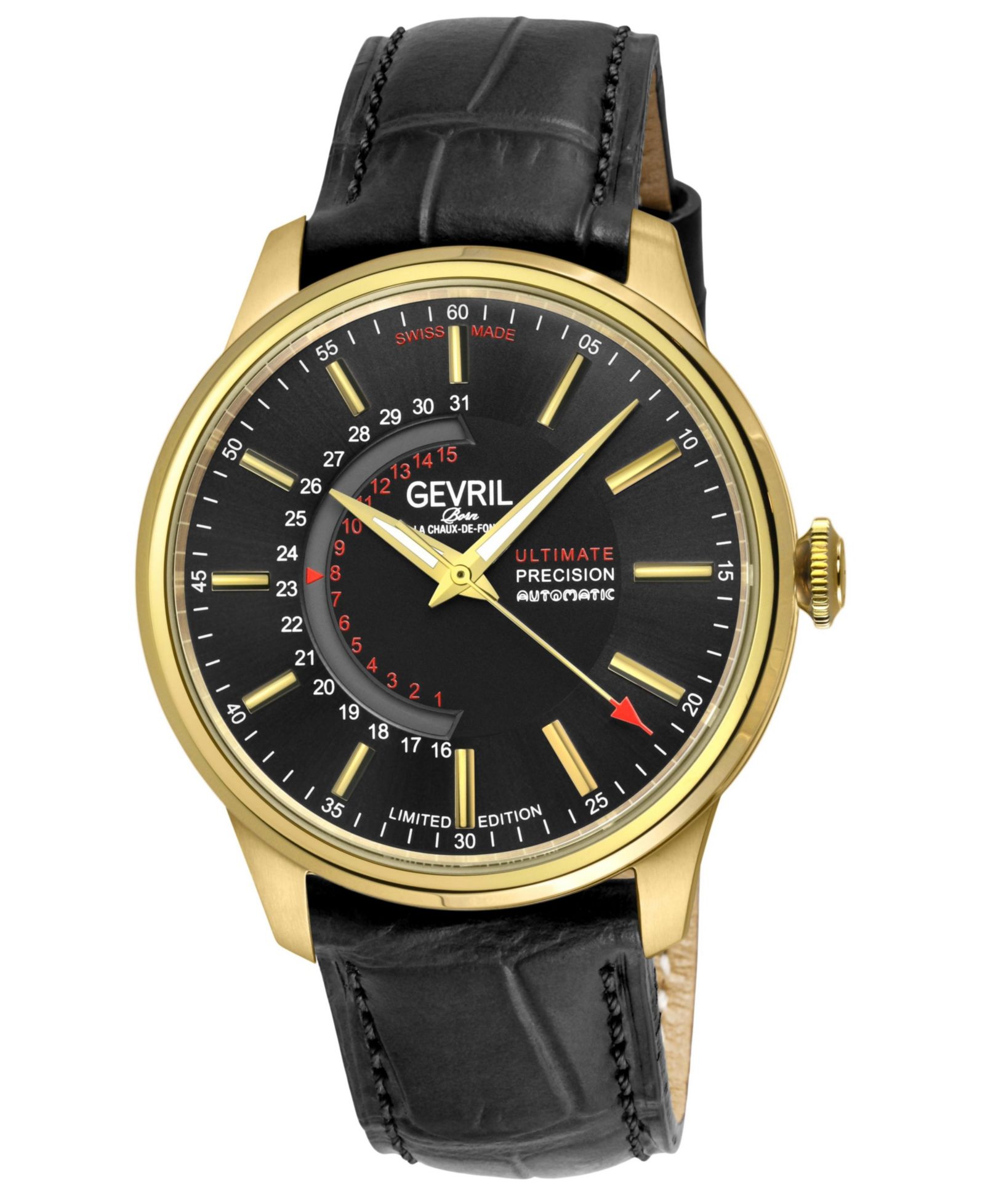 Gevril Men's Guggenheim Swiss Automatic Italian Leather Strap Watch