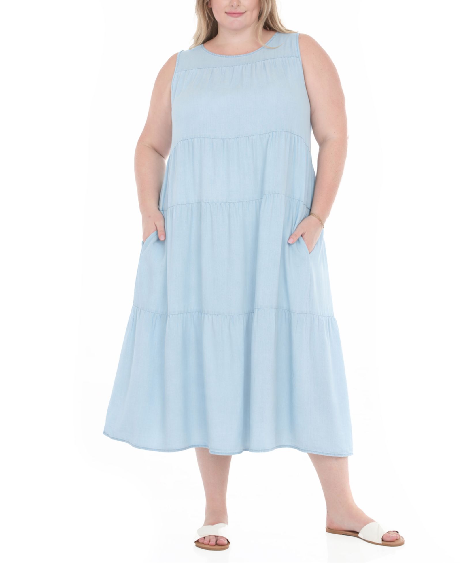 Женское миди-платье White Mark Plus Size Sleeveless Tiered Swing