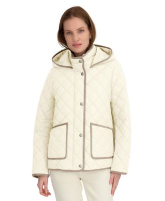 Tahari Women's Hooded Cordouroy Trim Quilted Coat