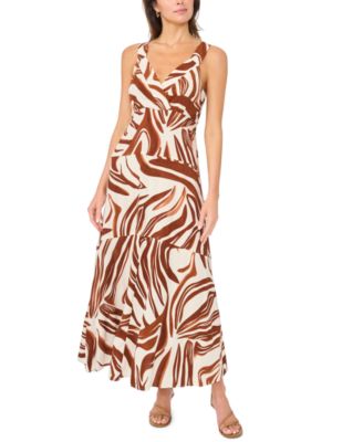 MSK Women's Abstract Print Tiered Maxi Dress