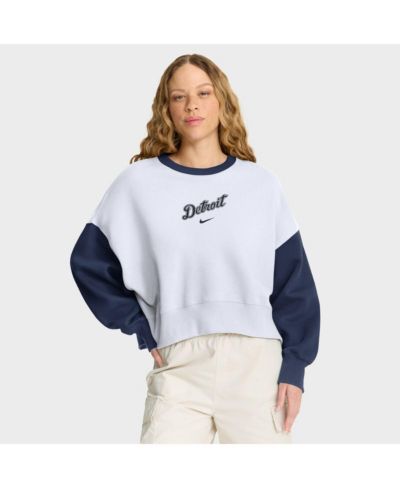 Nike Women's White/Navy Detroit Tigers Oversized High Hip Fleece Sweatshirt