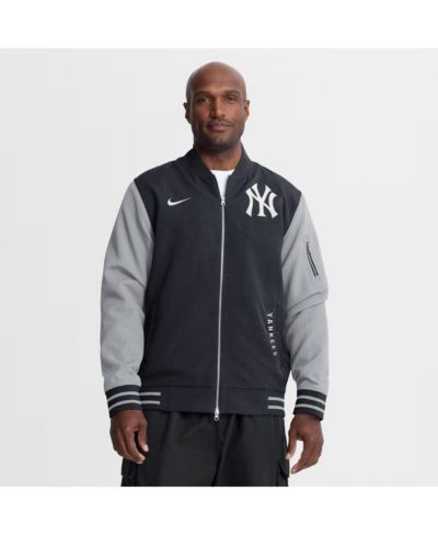 Nike Men's Navy/Gray New York Yankees Authentic Collection Dugout Relaxed Full-Zip Bomber Jacket