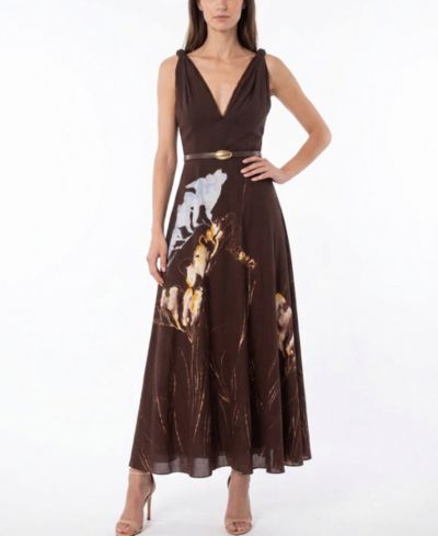 Taylor Women's Floral Belted V-Neck Sleeveless Dress