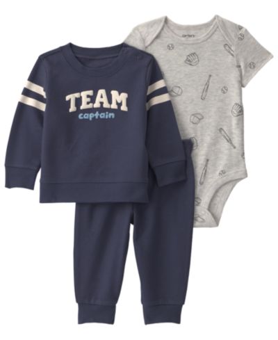 Carter's Baby Boys' Sports French Terry Layering Sweatshirt, Bodysuit and Pant, 3-Piece Set
