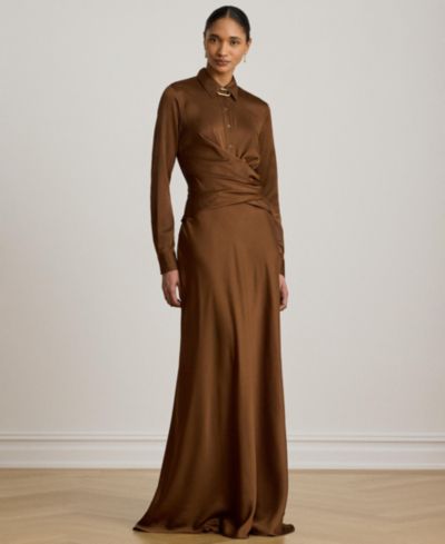 Lauren Ralph Lauren Women's Pleated Button-Up Charmeuse Gown