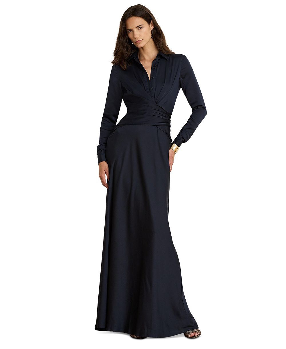 Lauren Ralph Lauren Women's Pleated Button-Up Charmeuse Gown