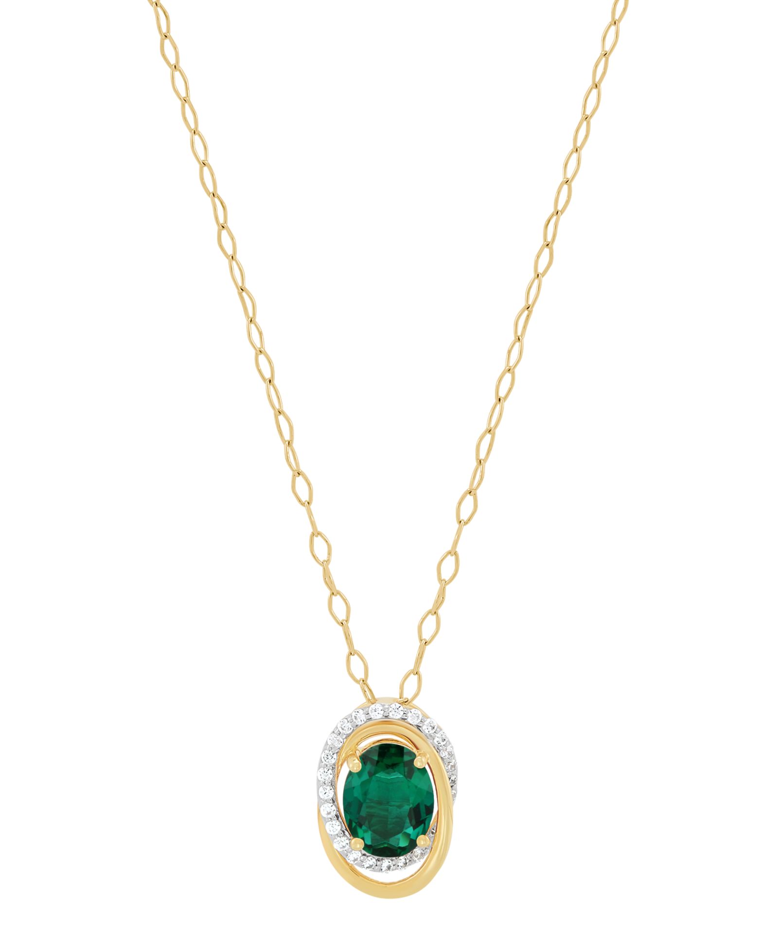 Macy's Created Emerald (1-5/8 ct. t.w.) and Created White Sapphire (1/4 ct. t.w.) Pendant Necklace in 14k Yellow Gold-Plated Sterling Silver