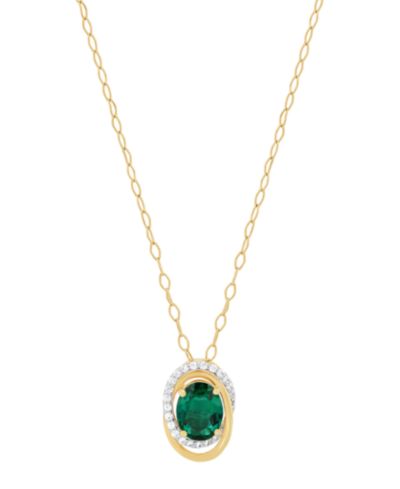 Macy's Created Emerald (1-5/8 ct. t.w.) and Created White Sapphire (1/4 ct. t.w.) Pendant Necklace in 14k Yellow Gold-Plated Sterling Silver