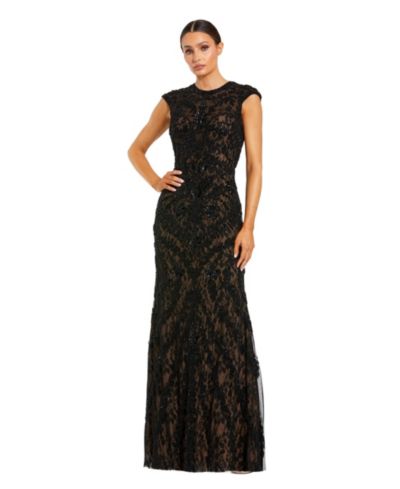 Женское вечернее платье Mac Duggal Beaded Lace Mesh High-Neck Sleeveless Column