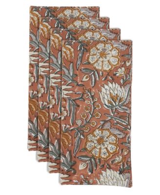 Saro Lifestyle Botanical Cotton Decorative Napkins, Set of 4