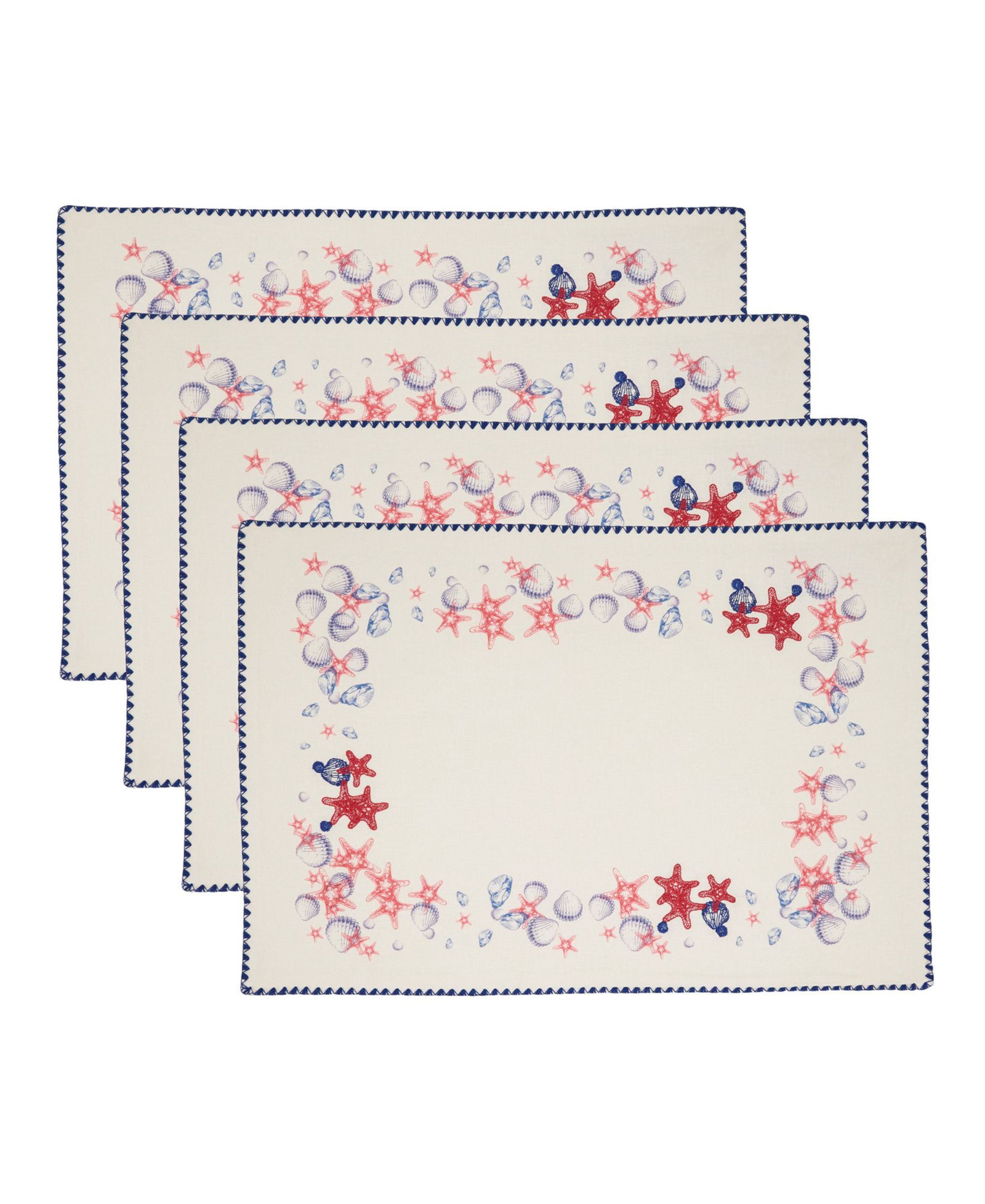 Saro Lifestyle Coastal Starfish and Shell Cotton Placemats, Set of 4