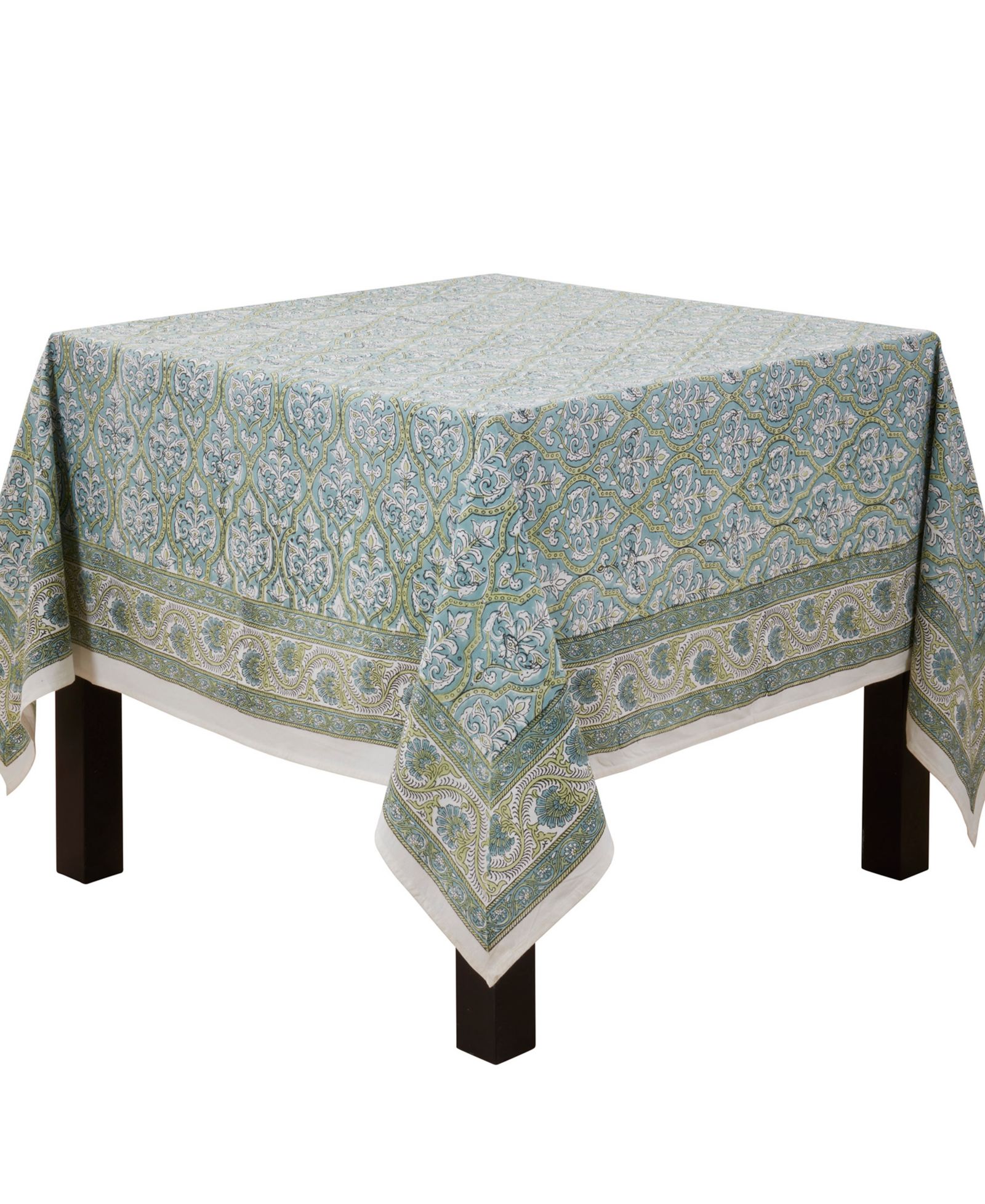 Saro Lifestyle Ornate Floral Border Cotton Tablecloth, 70" x 70"