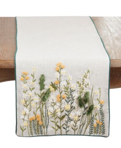 Льняная дорожка для стола Saro Lifestyle Embroidered Floral Blend, 16" x 72"