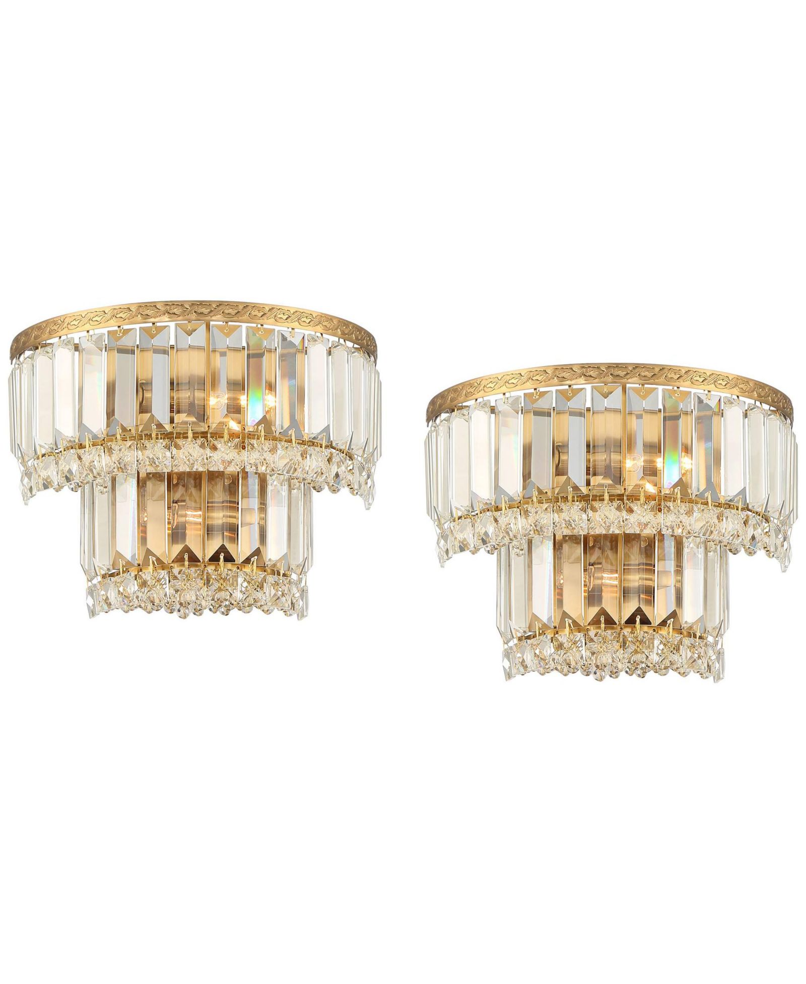 Vienna Full Spectrum Magnificence Modern Wall Light Sconces Set of 2 Hardwired 10" Fixture Demilune Clear Crystal for Bedroom Bathroom