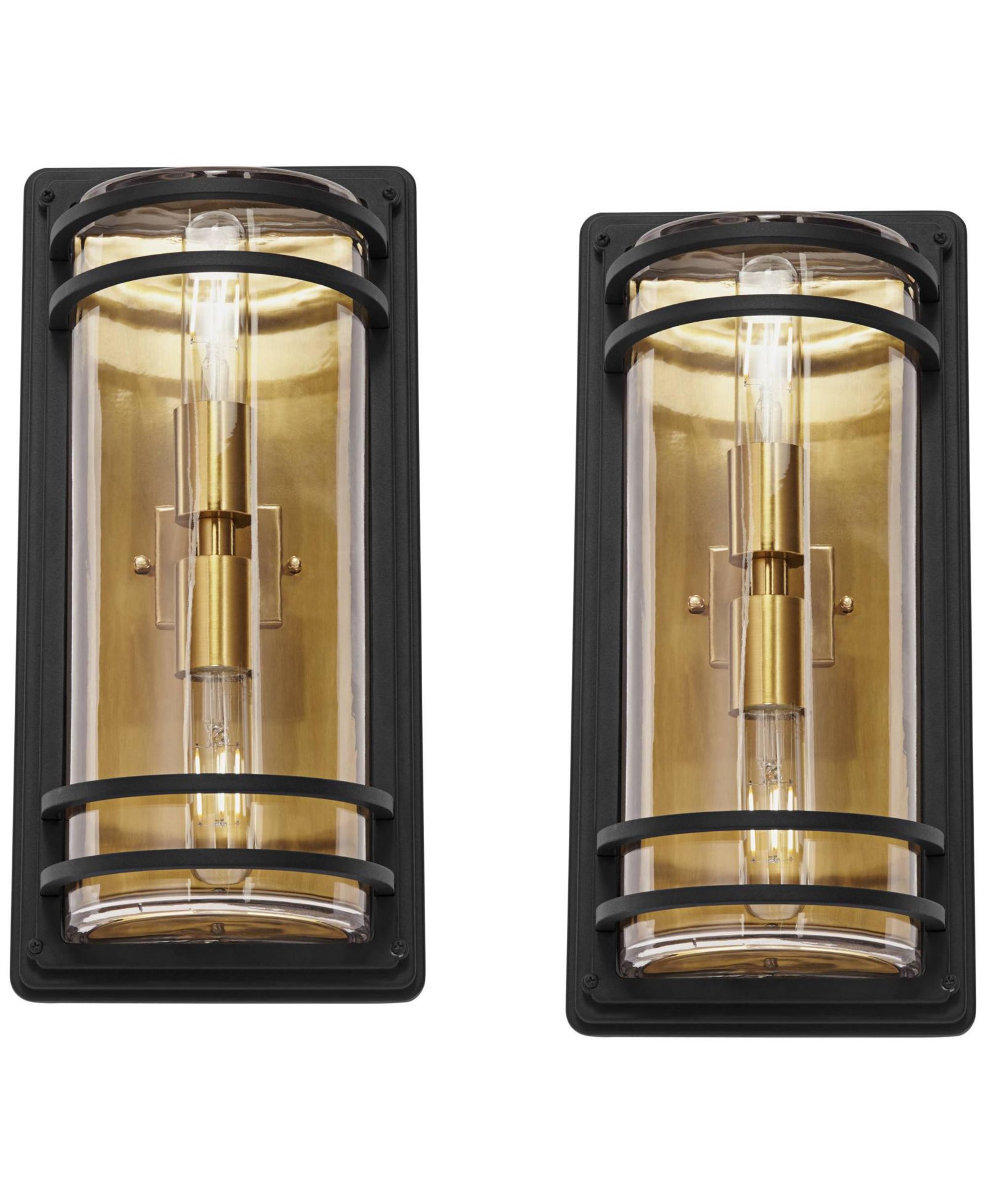 John Timberland Habitat Modern Wall Light Sconces Set of 2 Brass Hardwire 7 1/2" Fixture Clear Glass for Living Room Hallway