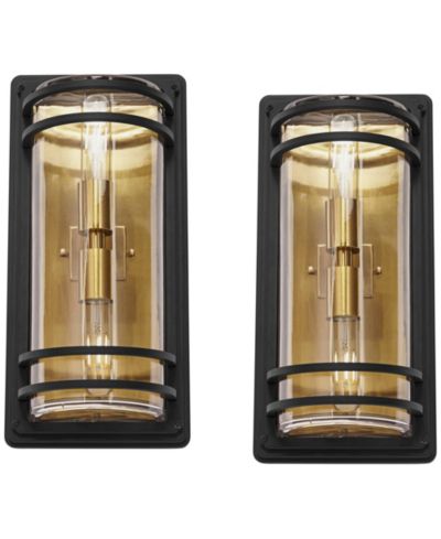 John Timberland Habitat Modern Wall Light Sconces Set of 2 Brass Hardwire 7 1/2" Fixture Clear Glass for Living Room Hallway