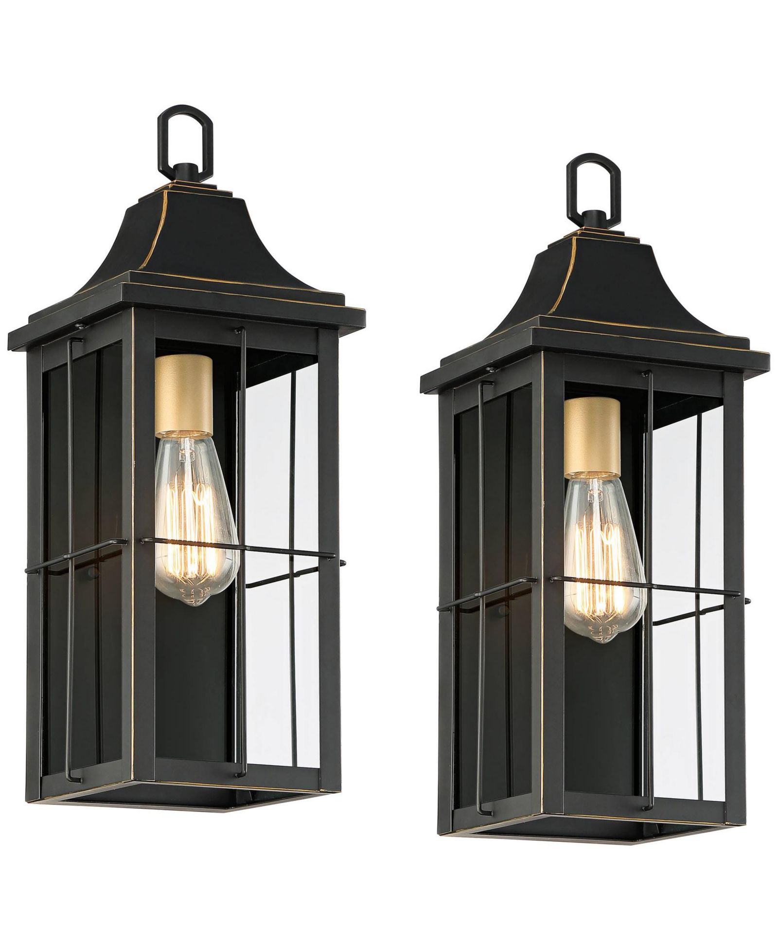 John Timberland Sunderland Vintage Outdoor Wall Light Fixtures Set of 2  Metal 18 Clear Glass Panels for Post Exterior Barn Deck