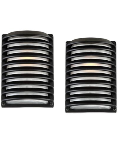 John Timberland Modern Outdoor Wall Light Fixtures Set of 2 Grid Frosted Glass for Post Exterior Barn Deck House Porch Yard Posts Patio Home