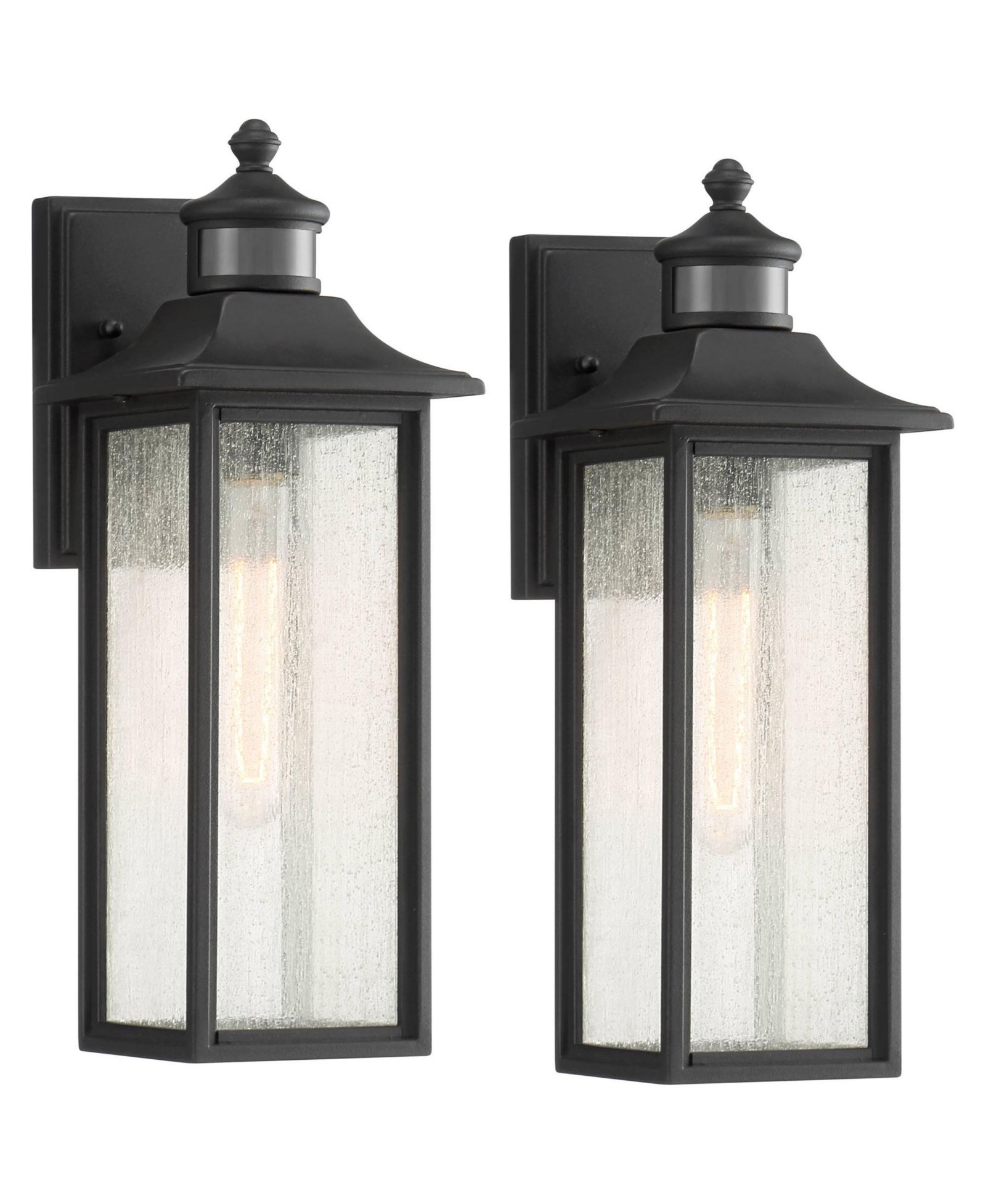 John Timberland Mission Outdoor Wall Light Fixtures Set of 2  Motion Sensor 16  Seeded Glass for Post Exterior Barn Deck