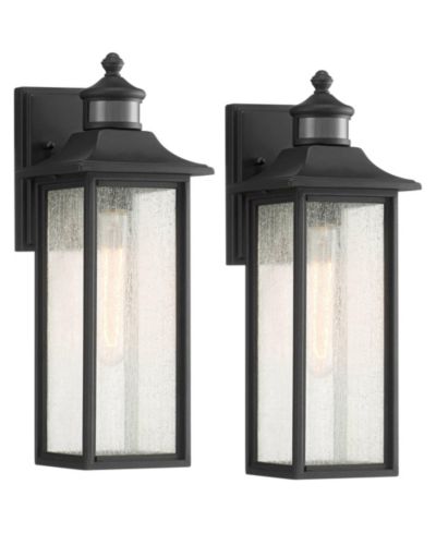 John Timberland Mission Outdoor Wall Light Fixtures Set of 2  Motion Sensor 16  Seeded Glass for Post Exterior Barn Deck