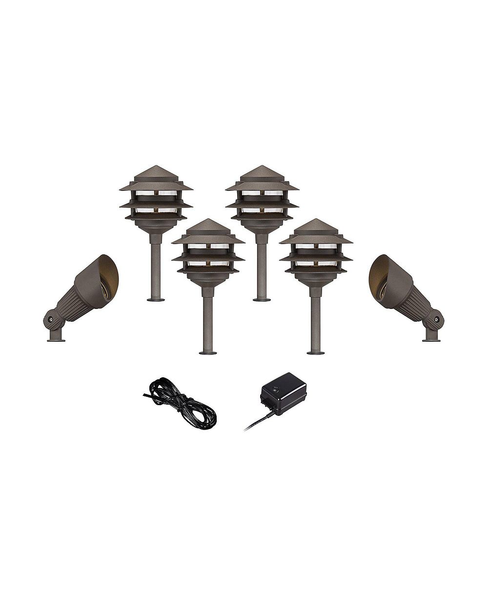 John Timberland Pagoda 17 High Modern 8-Piece Outdoor Landscape Path and Spotlight Kit Set Porch LED Bulb  Finish