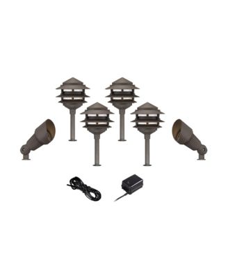 John Timberland Pagoda 17 High Modern 8-Piece Outdoor Landscape Path and Spotlight Kit Set Porch LED Bulb  Finish