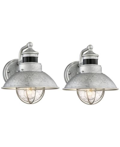 John Timberland Modern Industrial Outdoor Barn Lights Set of 2 Metal Dusk to Dawn Motion Sensor Gooseneck Clear Glass Exterior