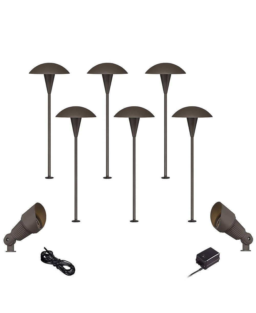 John Timberland Mushroom  High Mid Century Modern 10-Piece Outdoor Landscape Lighting Set Porch LED Bulb Bronze Finish