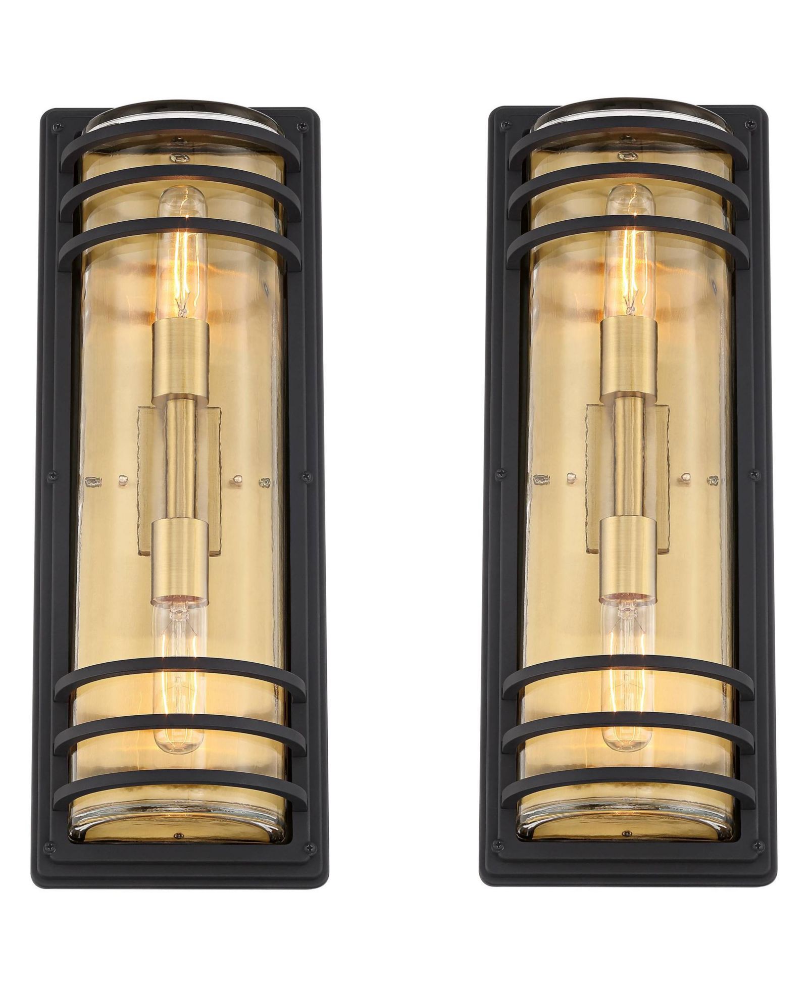 John Timberland Habitat High Modern Outdoor Wall Light Fixture Mount Porch House Set of 2 2-Light and Brass Finish