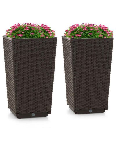 LUCKY ONE Outdoor Wicker Planter Set of 2 with Drainage Hole, Tall Flower Pots