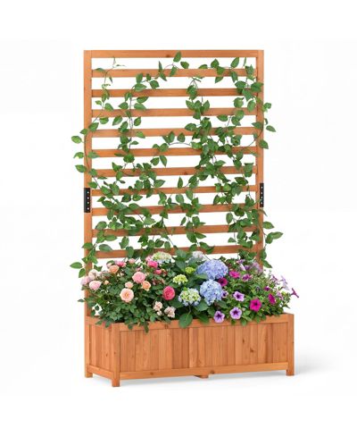 Gymax Wooden Raised Garden Bed with Vertical Trellis Liner Drainage