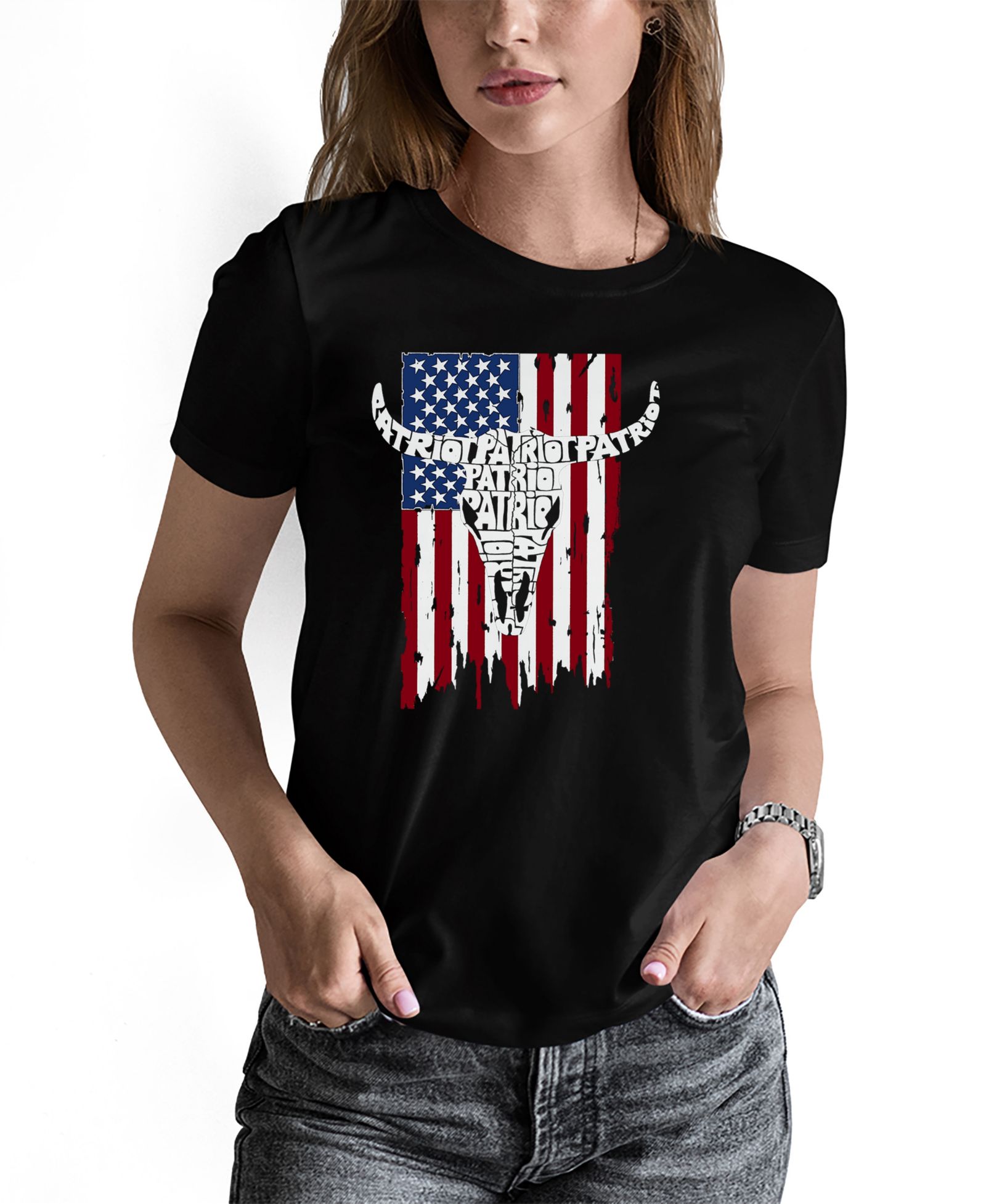 LA Pop Art Women's Patriot Flag Word Art Pullover Top