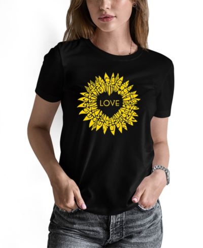 LA Pop Art Women's Sunflower Love Word Art Pullover Top