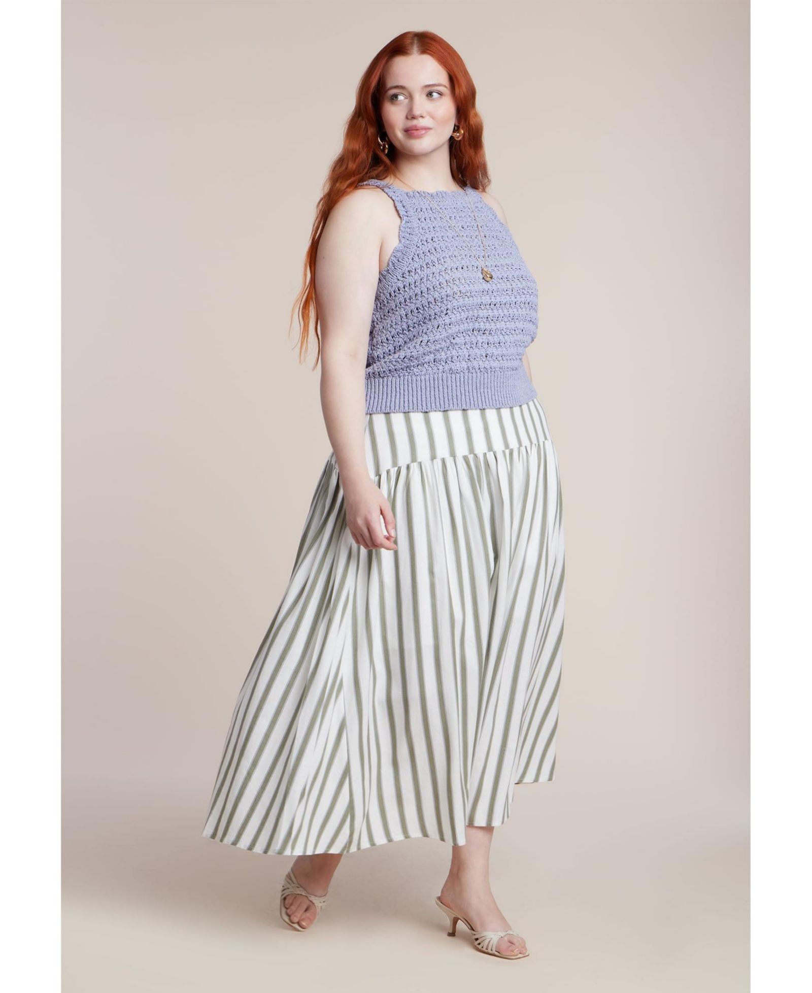 ELOQUII Women's Drop Waist Striped Linen Skirt