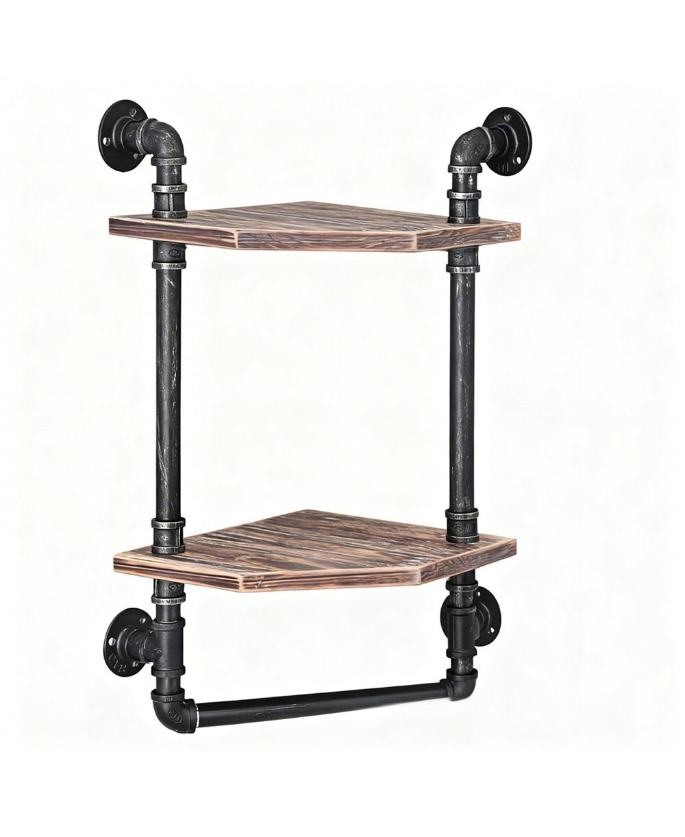 Настенная полка из труб YIGII Industrial Pipe Shelf Rustic Corner Metal Wood для ванной комнаты