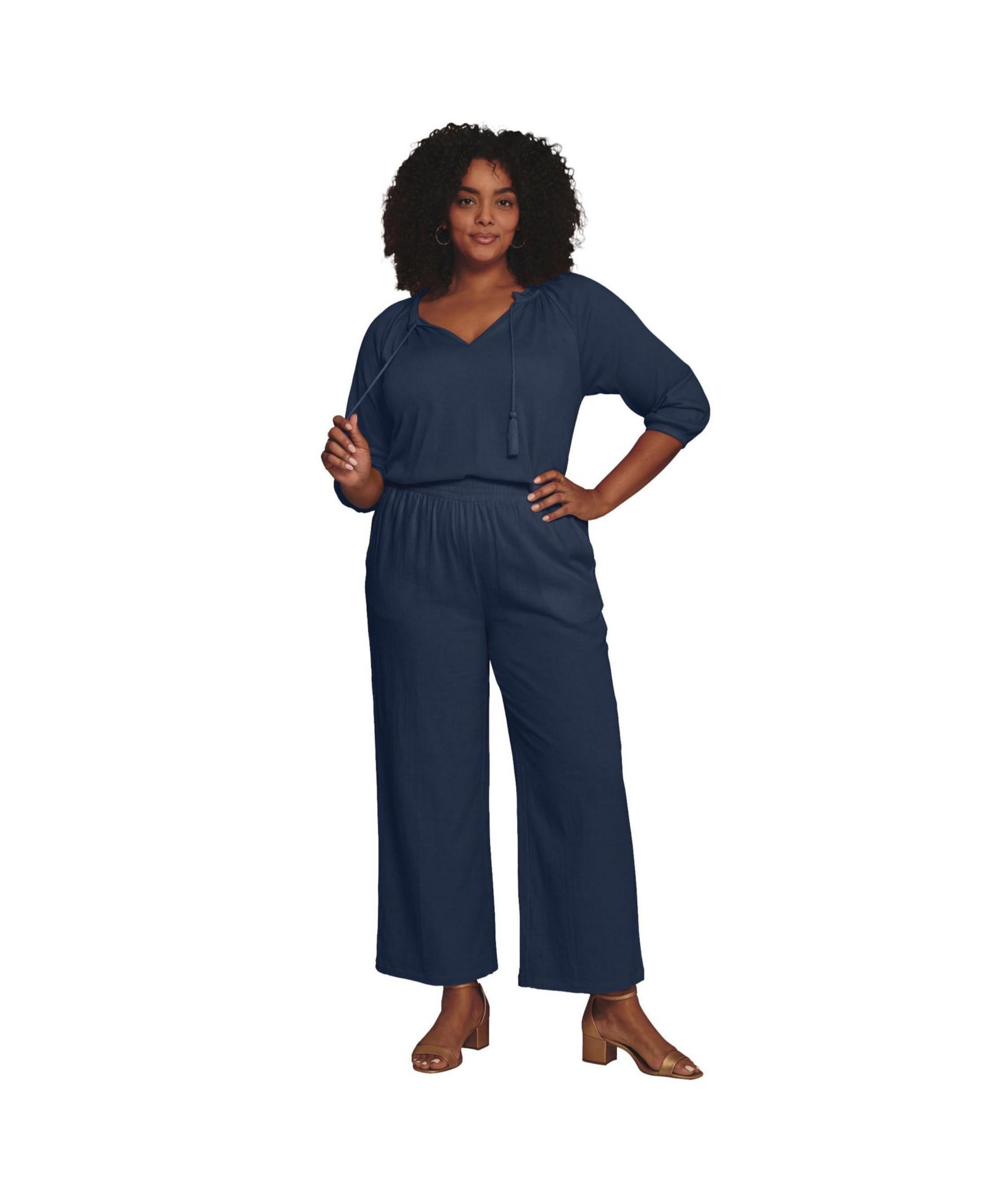 AVENUE Women's Knit Gauze Smocked Wide-Leg Pants