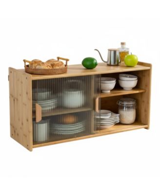 YIGII Small Kitchen Pantry Cabinet Wall Sideboard Glass Doors Storage Food Living Dining Bedroom