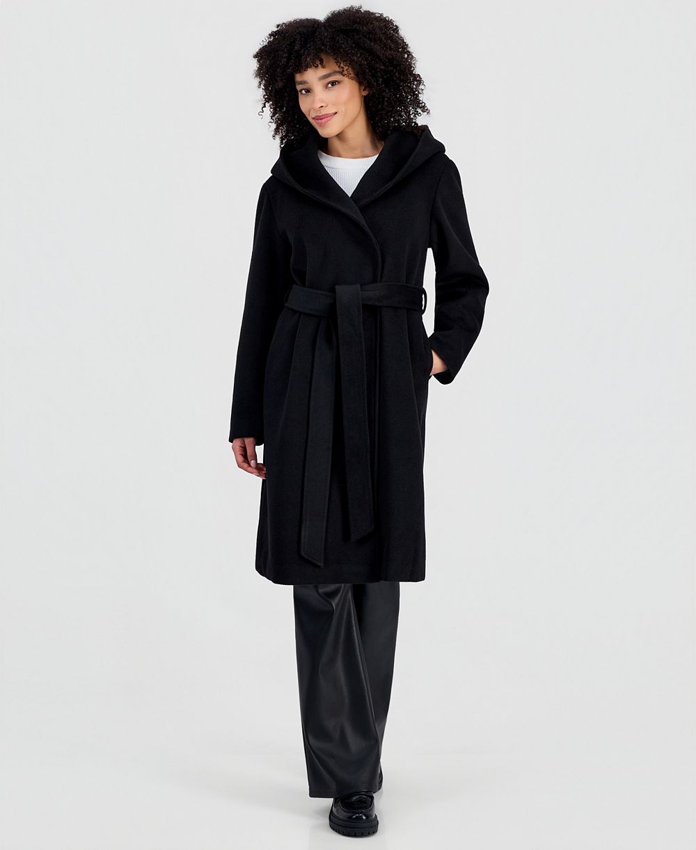 Steve Madden Women's Hooded Tie-Belt Wrap Coat