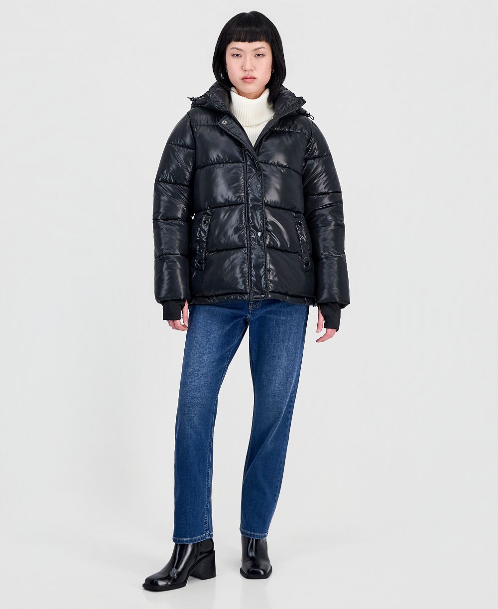 Steve Madden Women's Hooded Short Quilted Puffer Coat