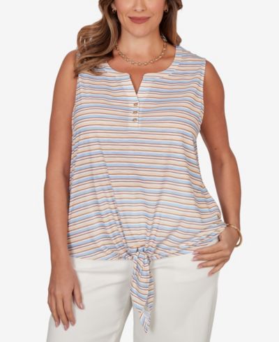 Женский топ HEARTS OF PALM Plus Size в полоску, без рукавов, с завязками спереди
