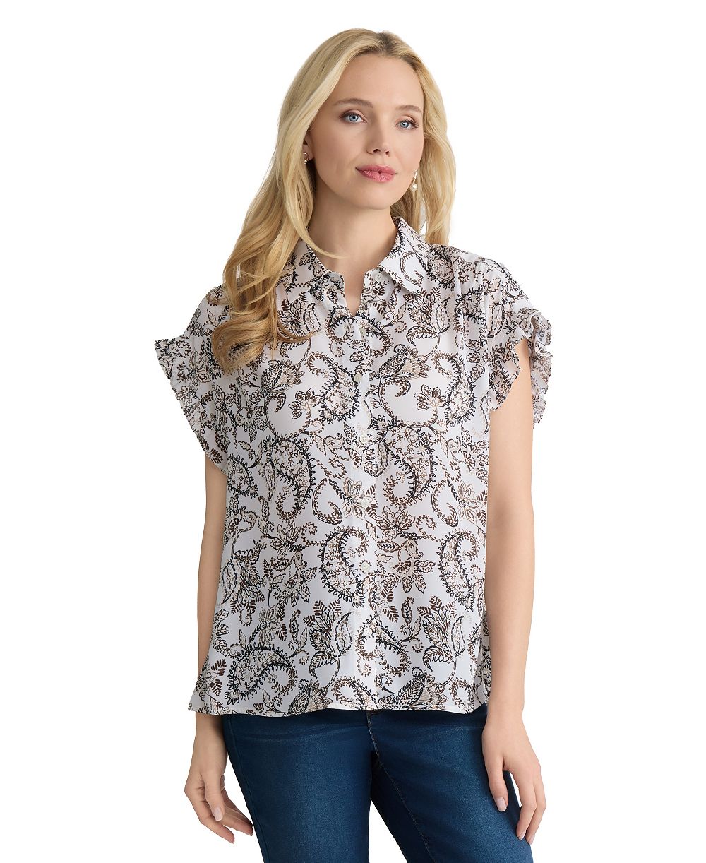 Jones New York Petite Printed Button-Front топ Petite