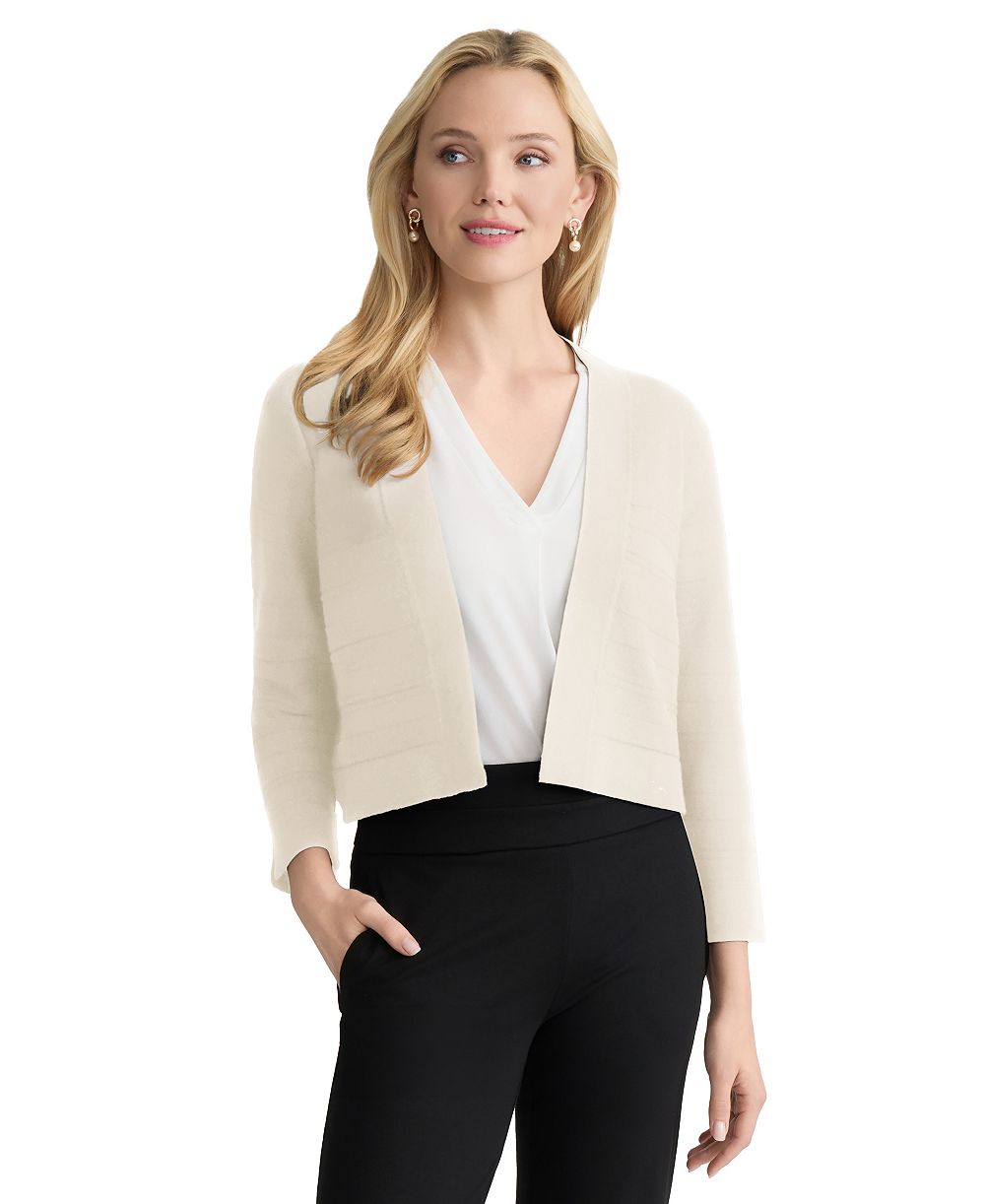 Jones New York Petite Cropped Striped Stitch Shrug