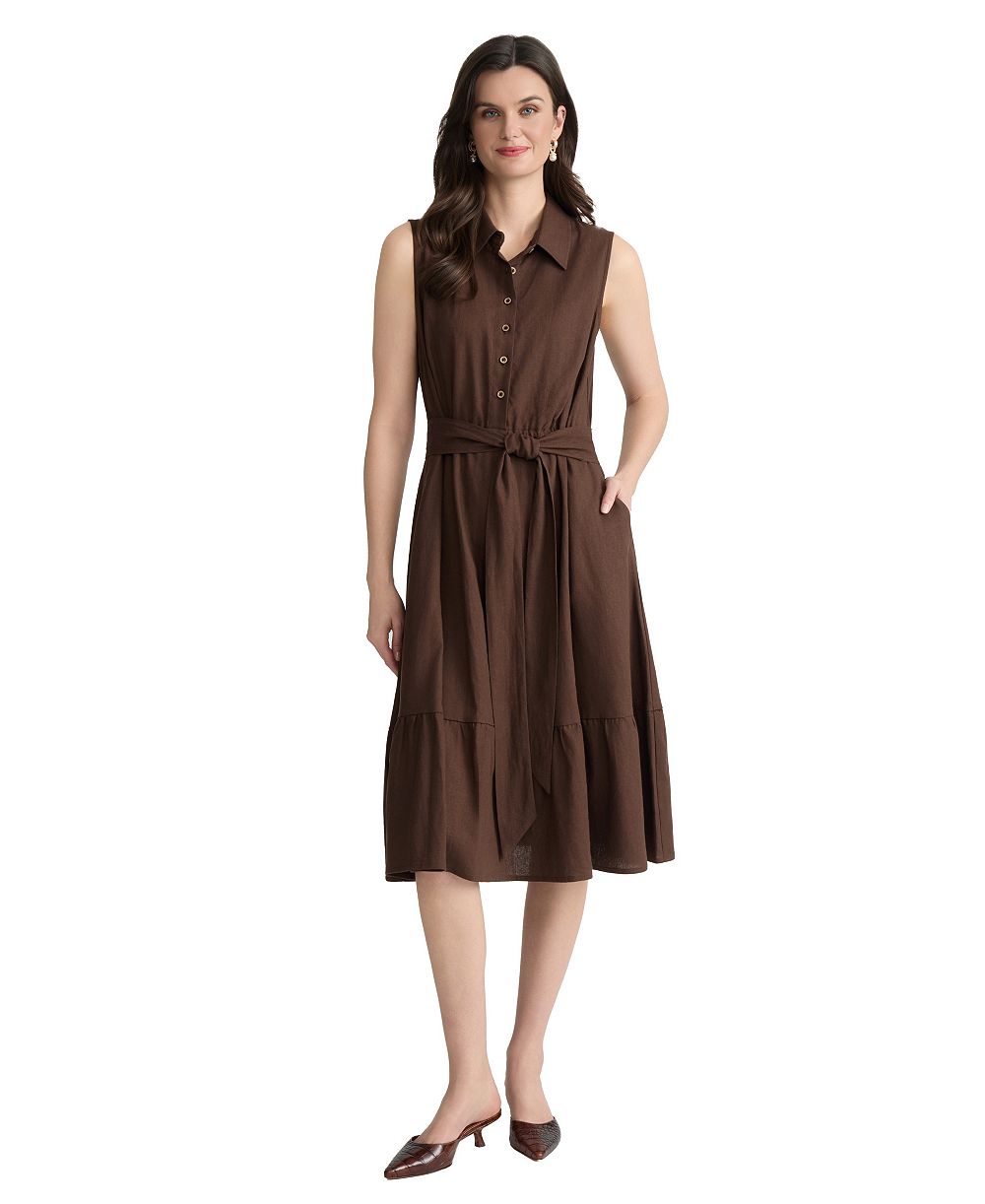 Jones New York Petite Collared Neck Midi Shirt-Dress