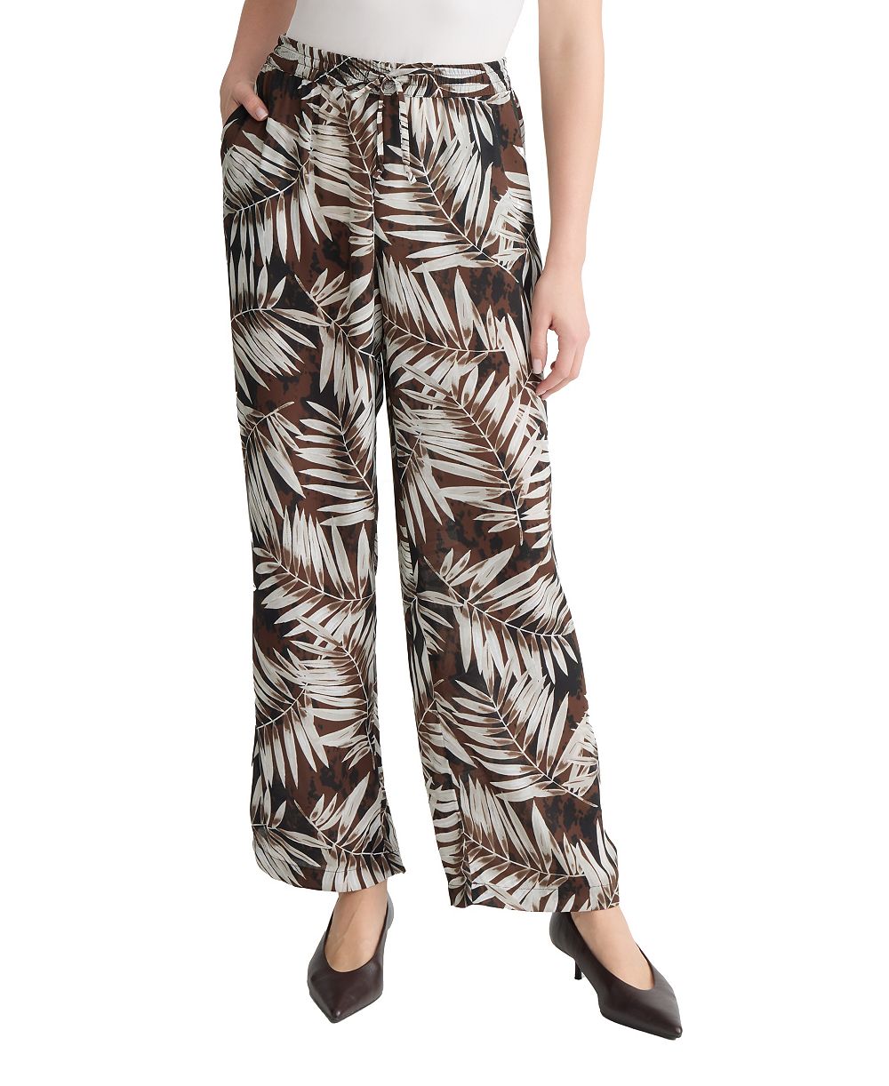 Jones New York Petite Palm Printed Wide-Leg Pull-On Pants