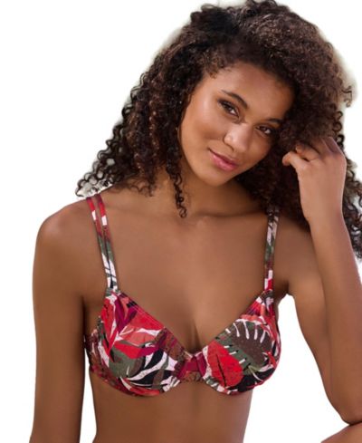 LASCANA Women's Tropical Print Removable Pads Soft-Cup Underwire Bikini Top