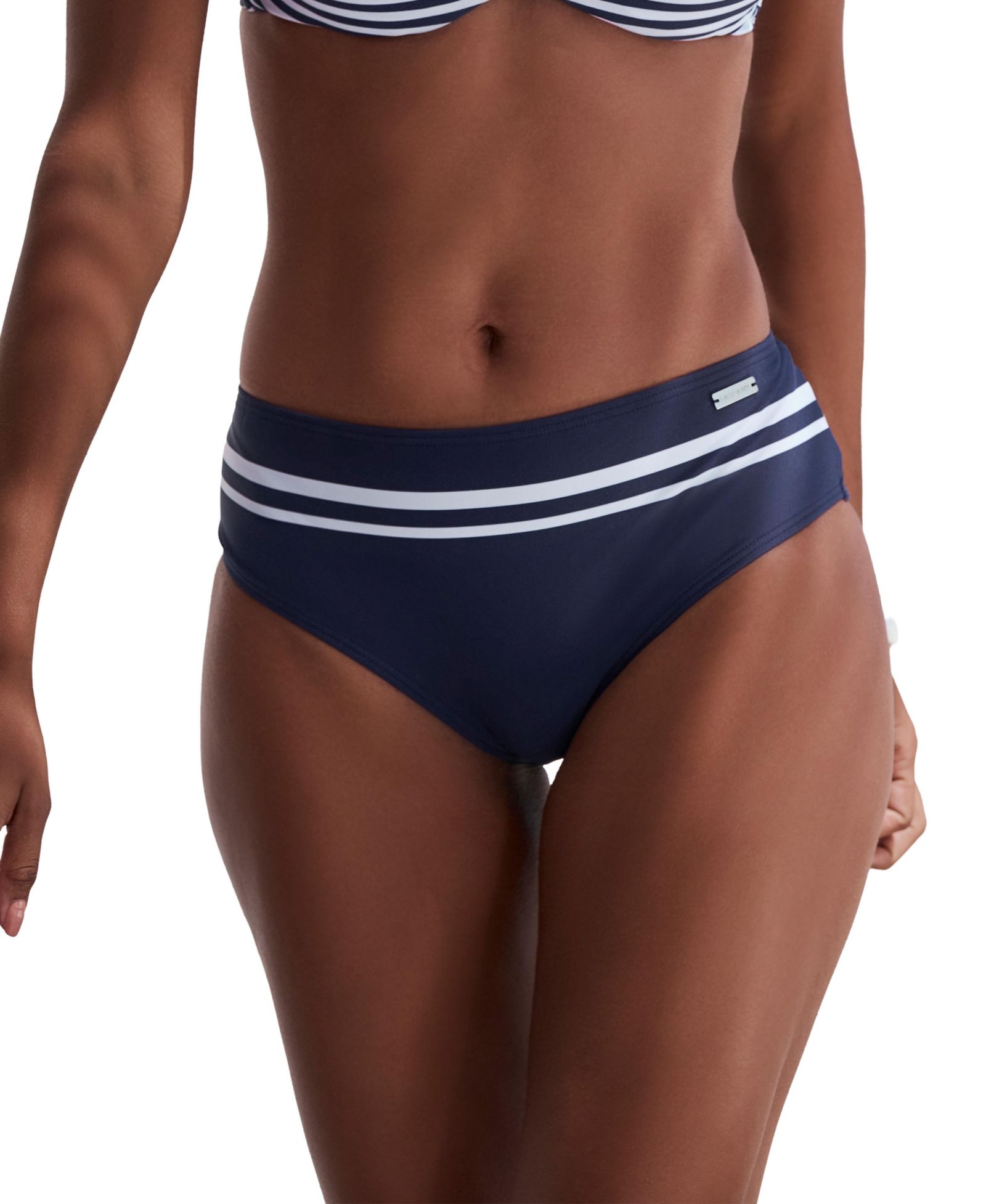 LASCANA Women's Striped Insert Mid Rise Bikini Mid-Rise Swim Bottom