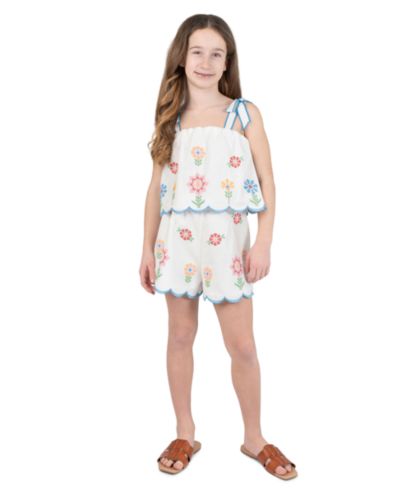 Tween Diva Girls' 7-16 Floral Embroidered Scallop Top and  Shorts, 2-Piece Set