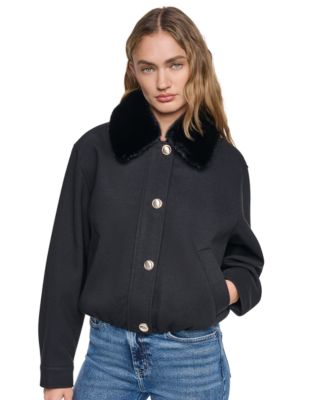 DKNY женская укороченная бомбер-куртка с воротником из искусственного меха