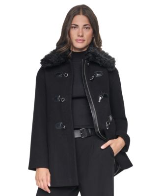 DKNY Женское пальто средней длины из смесового материала с воротником из искусственного меха
